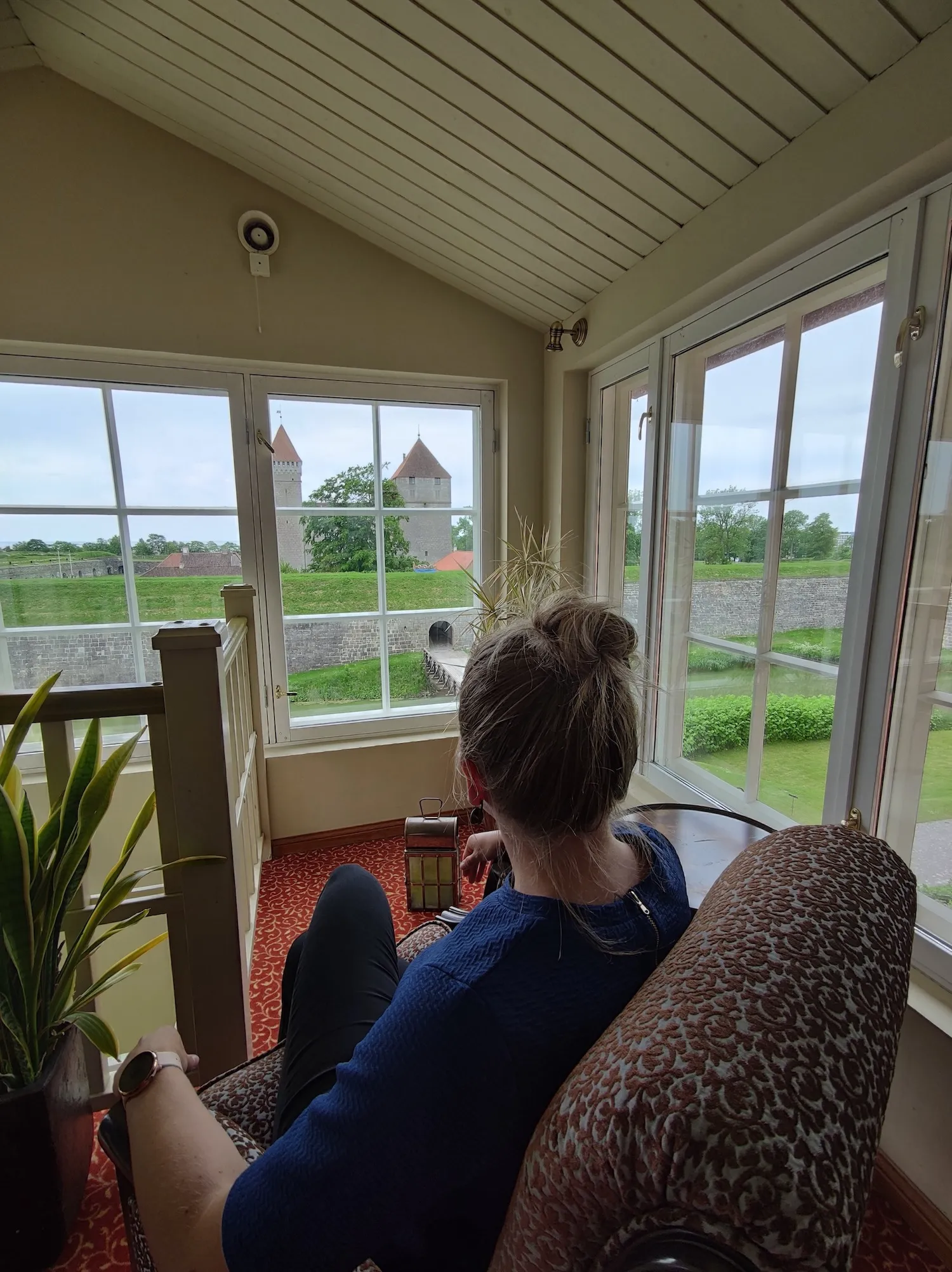 Scenic view of Kuressaare Castle seen from Ekesparre boutique hotel window in Saaremaa, Estonia